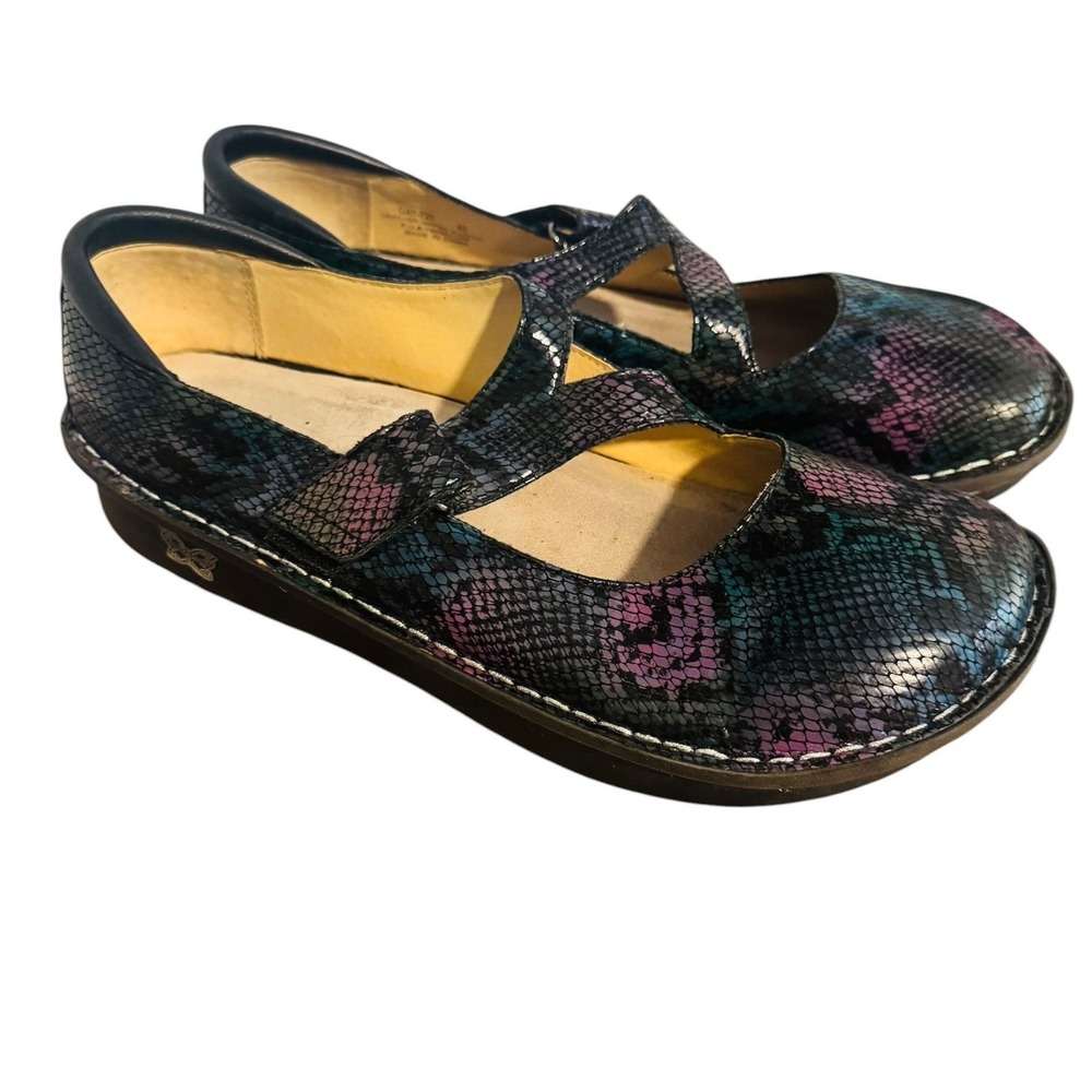 Alegria Dayna Mary Jane Black Iridescent Snakeskin Leather Shoes 42 EU 11-11.5 U
